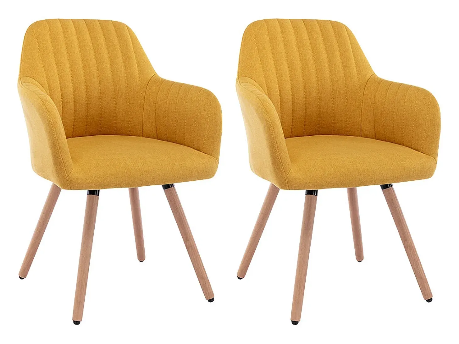 Juego de 2 sillas con brazos - Tela y metal efecto madera - Amarillo - ELEANA