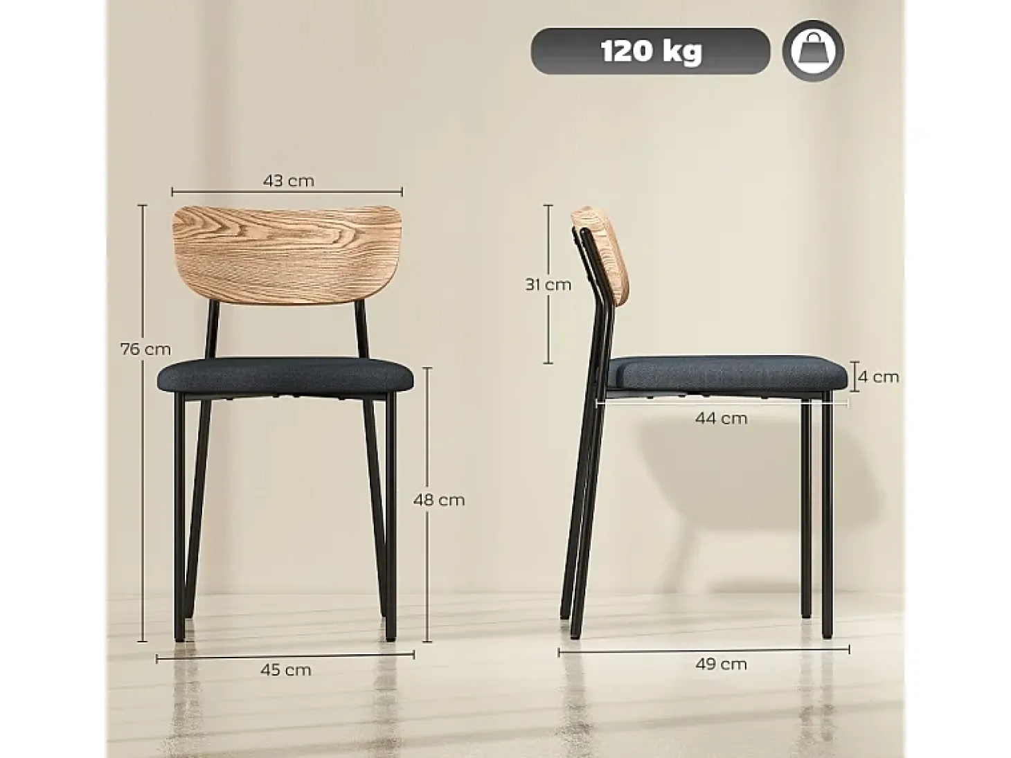 Juego de 2 sillas con patas metálicas - Gris