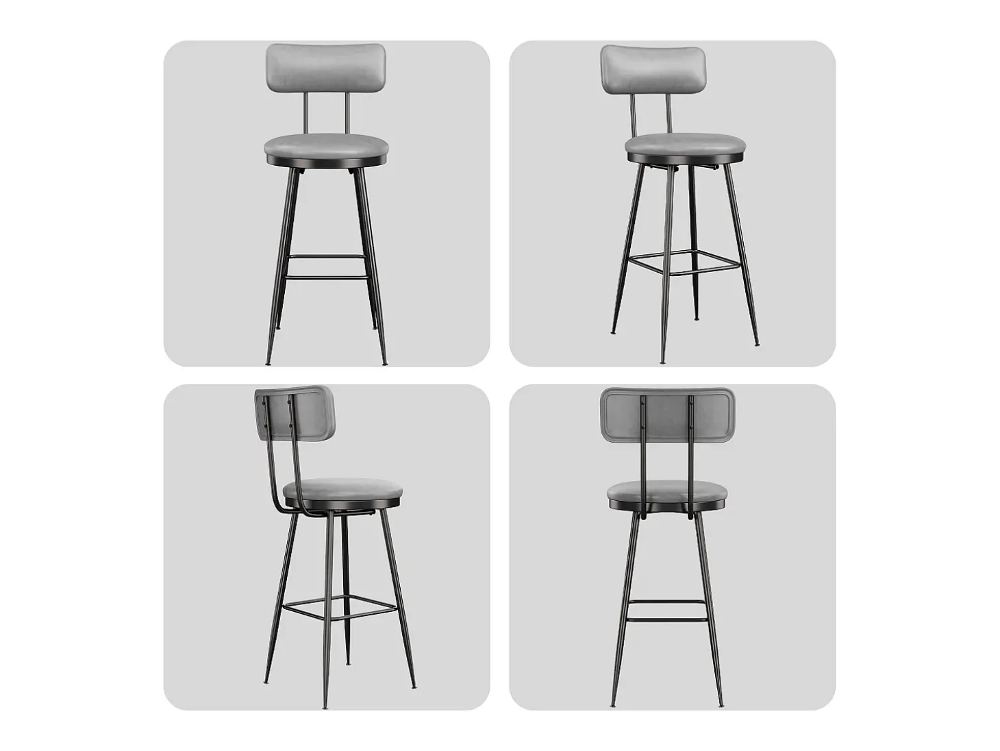 Juego de 4 sillas de bar – Gris, estilo industrial, respaldo, altura 65 cm
