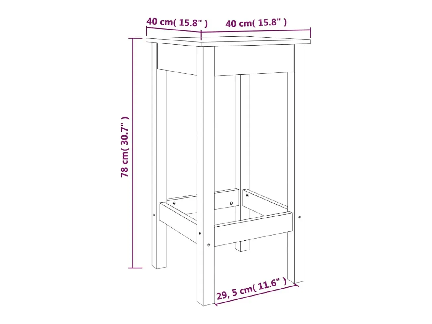 Juego de 2 sillas de bar blancas 40x40x78 cm madera maciza de pino