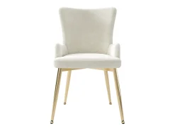 Juego de 2 sillas de cocina con reposabrazos, tela de terciopelo, patas de metal dorado, color beige