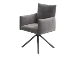 Juego de 2 sillas de cocina giratorias con reposabrazos, tela de terciopelo, patas de metal negro, gris