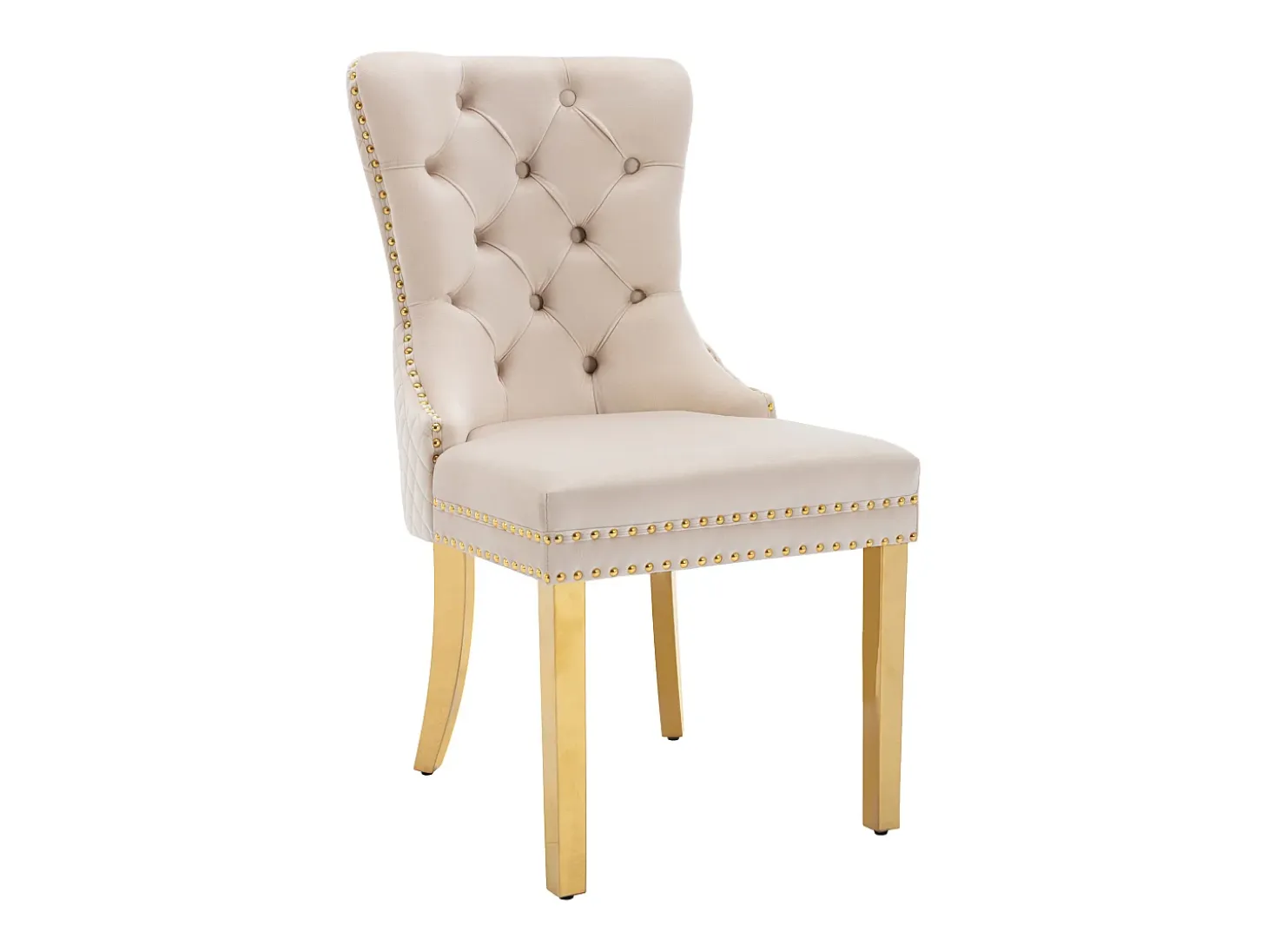 Juego de 2 sillas de cocina de terciopelo beige, estructura de metal dorado