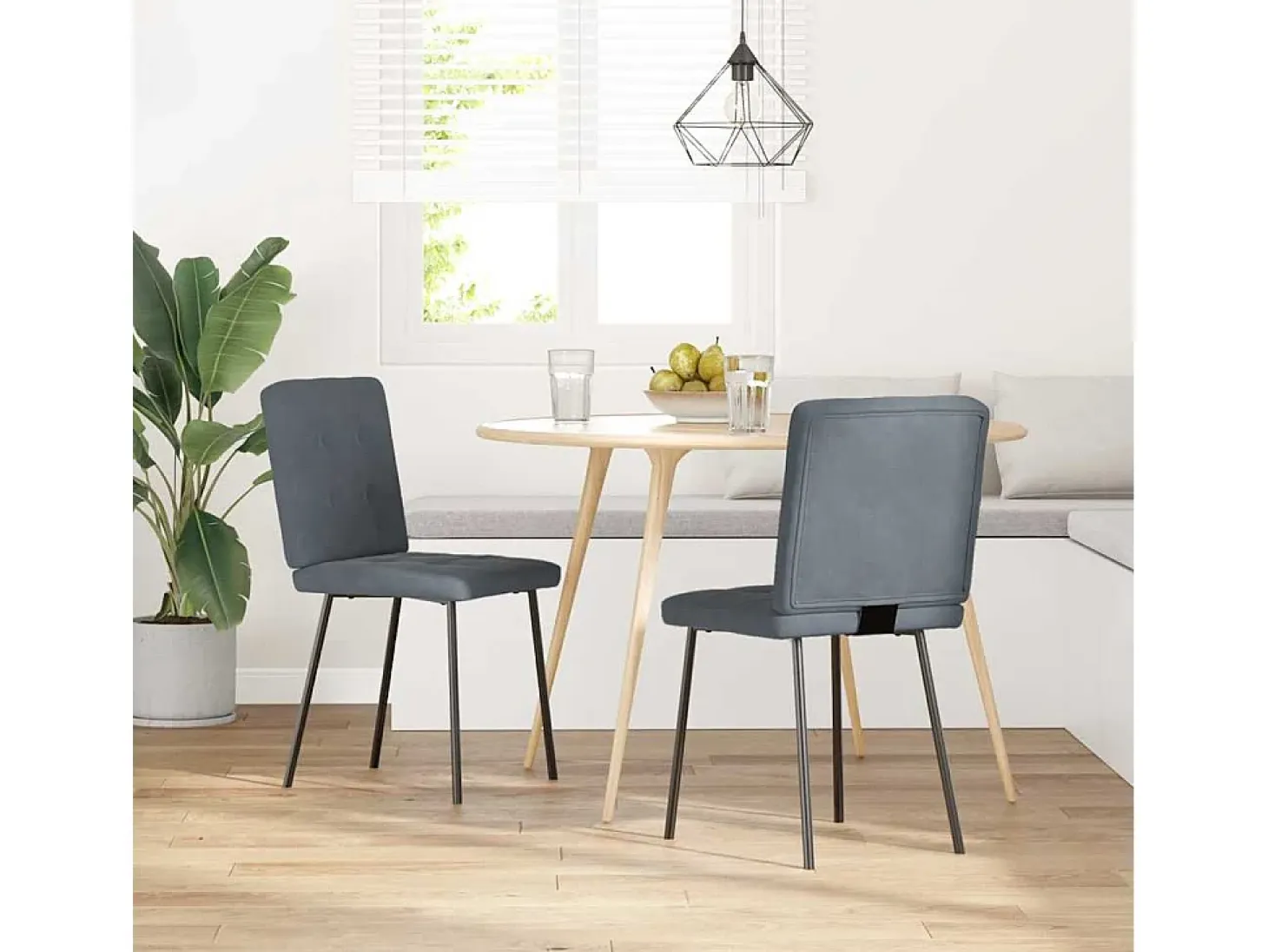 Juego de 2 sillas de comedor de terciopelo gris oscuro