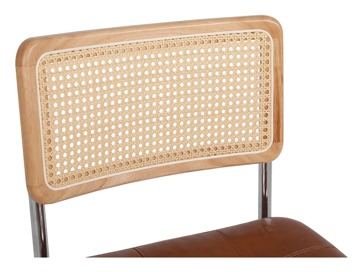 Juego de 2 sillas de comedor estilo mediados de siglo - Tapizadas en piel sintética y ratán - 50 x 61 x 86 cm, color marrón