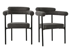 Juego de 2 sillas de comedor de terciopelo - Patas de metal - Con reposabrazos - Gris oscuro