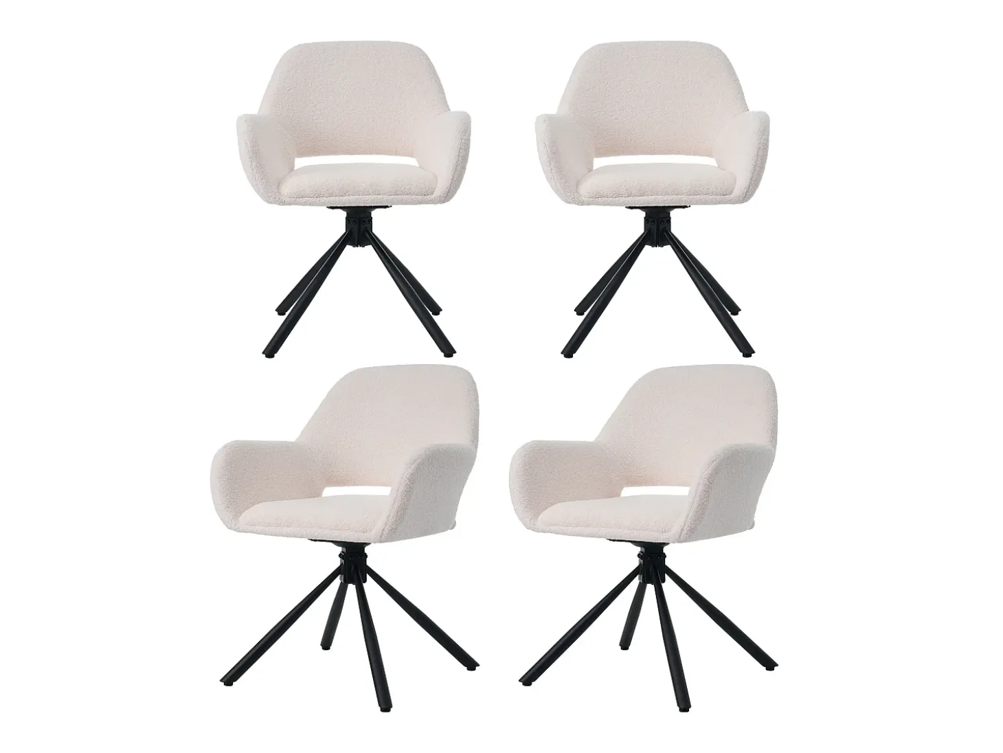 Juego de 4 sillas de comedor - tela sherpa blanca - con reposabrazos y función giratoria