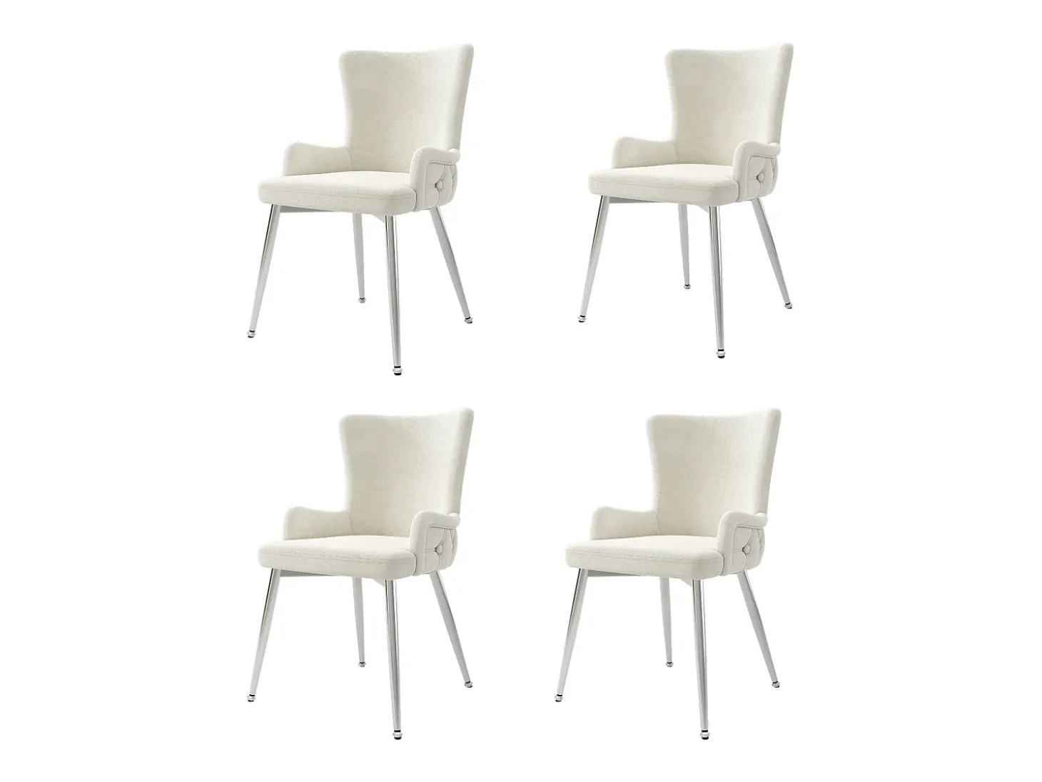 Juego de 4 sillas de comedor de terciopelo con patas de metal plateado, color beige (62,87 x 58,42 x 55,88 cm)