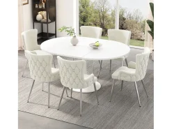 Juego de 4 sillas de comedor de terciopelo con patas de metal plateado, color beige (62,87 x 58,42 x 55,88 cm)