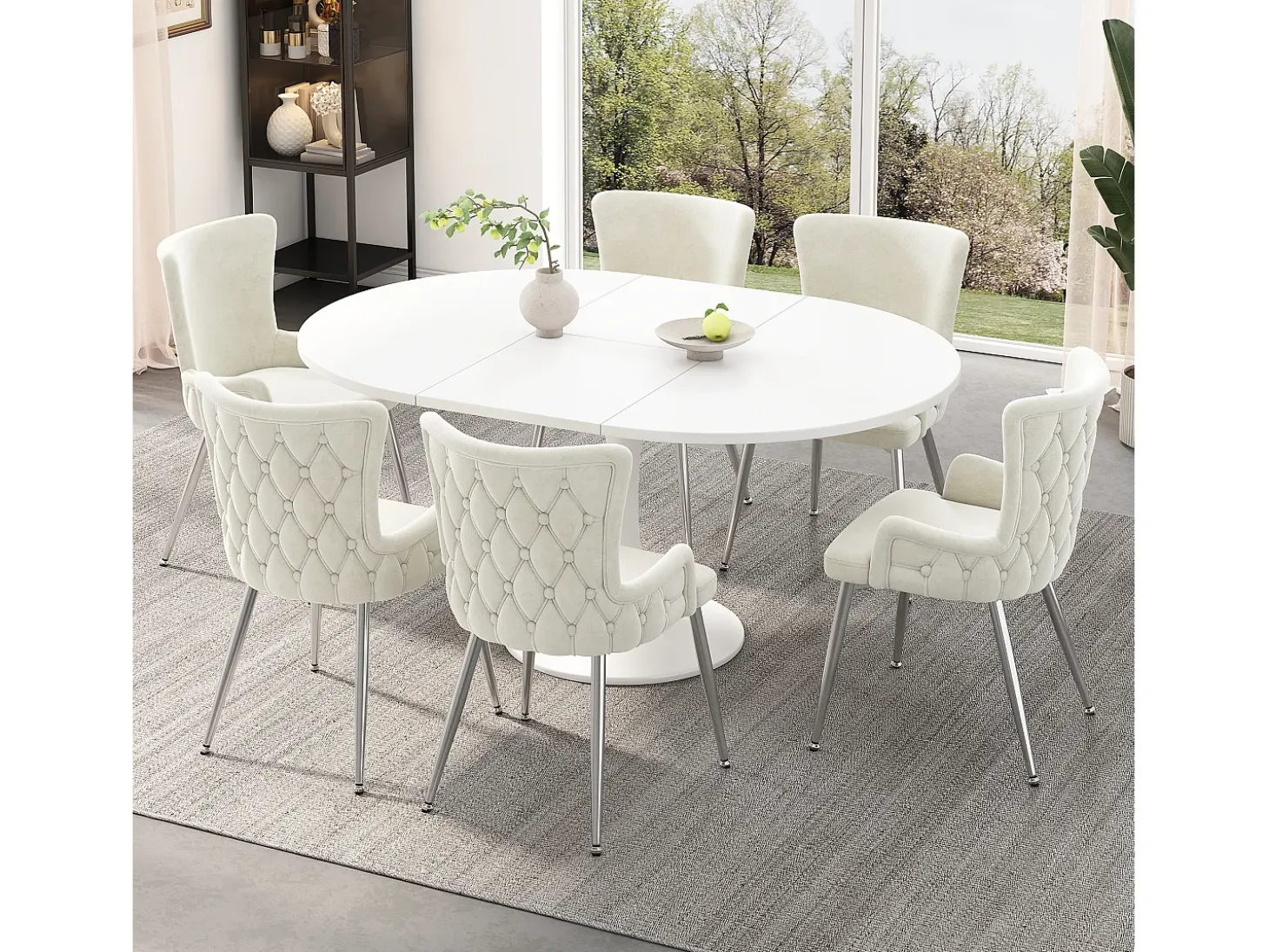 Juego de 4 sillas de comedor de terciopelo con patas de metal plateado, color beige (62,87 x 58,42 x 55,88 cm)