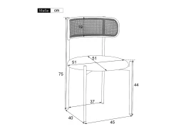 Juego de 6 sillas de comedor de terciopelo y ratán con patas de metal - Negro