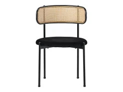 Juego de 6 sillas de comedor de terciopelo y ratán con patas de metal - Negro