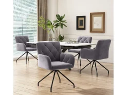 Juego de 6 sillas de comedor de terciopelo - 85 x 49 x 49 cm - Sillón tapizado con 4 patas de metal - con soporte lumbar - Gris