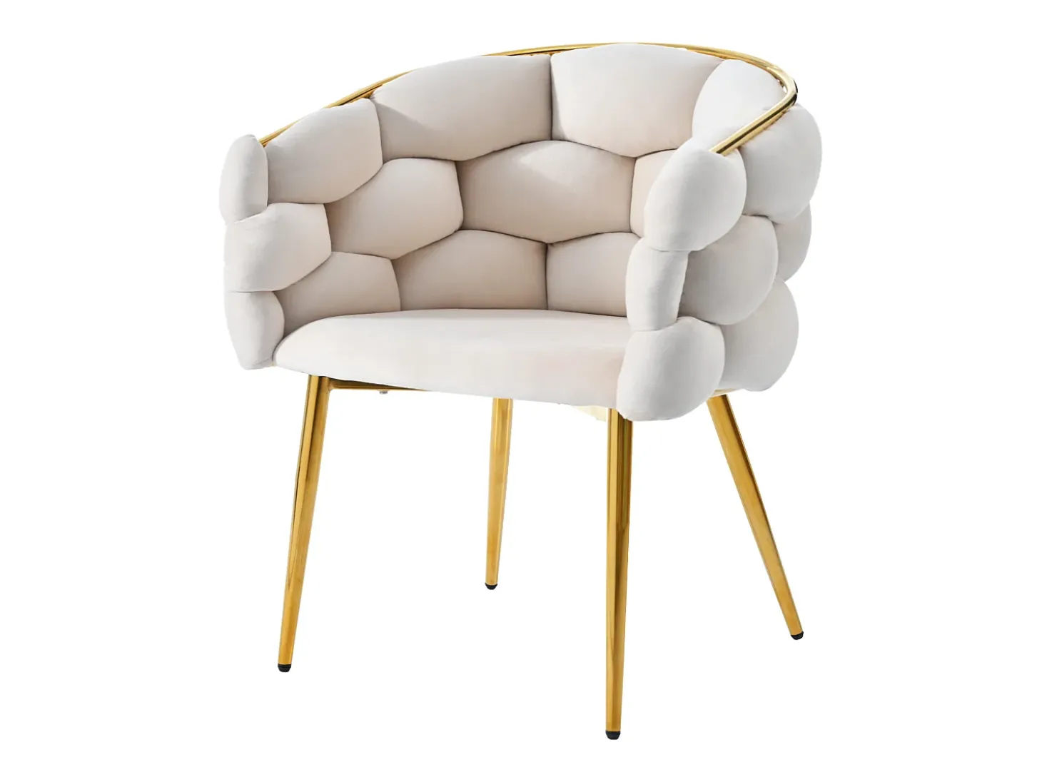 Juego de 2 sillas de comedor en terciopelo beige con respaldo acolchado y estructura de metal dorado