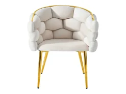 Juego de 2 sillas de comedor en terciopelo beige con respaldo acolchado y estructura de metal dorado