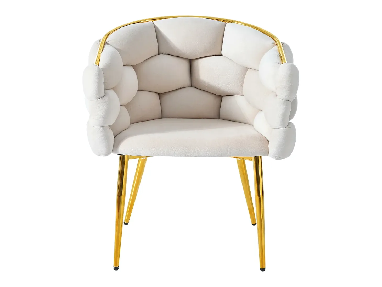 Juego de 2 sillas de comedor en terciopelo beige con respaldo acolchado y estructura de metal dorado