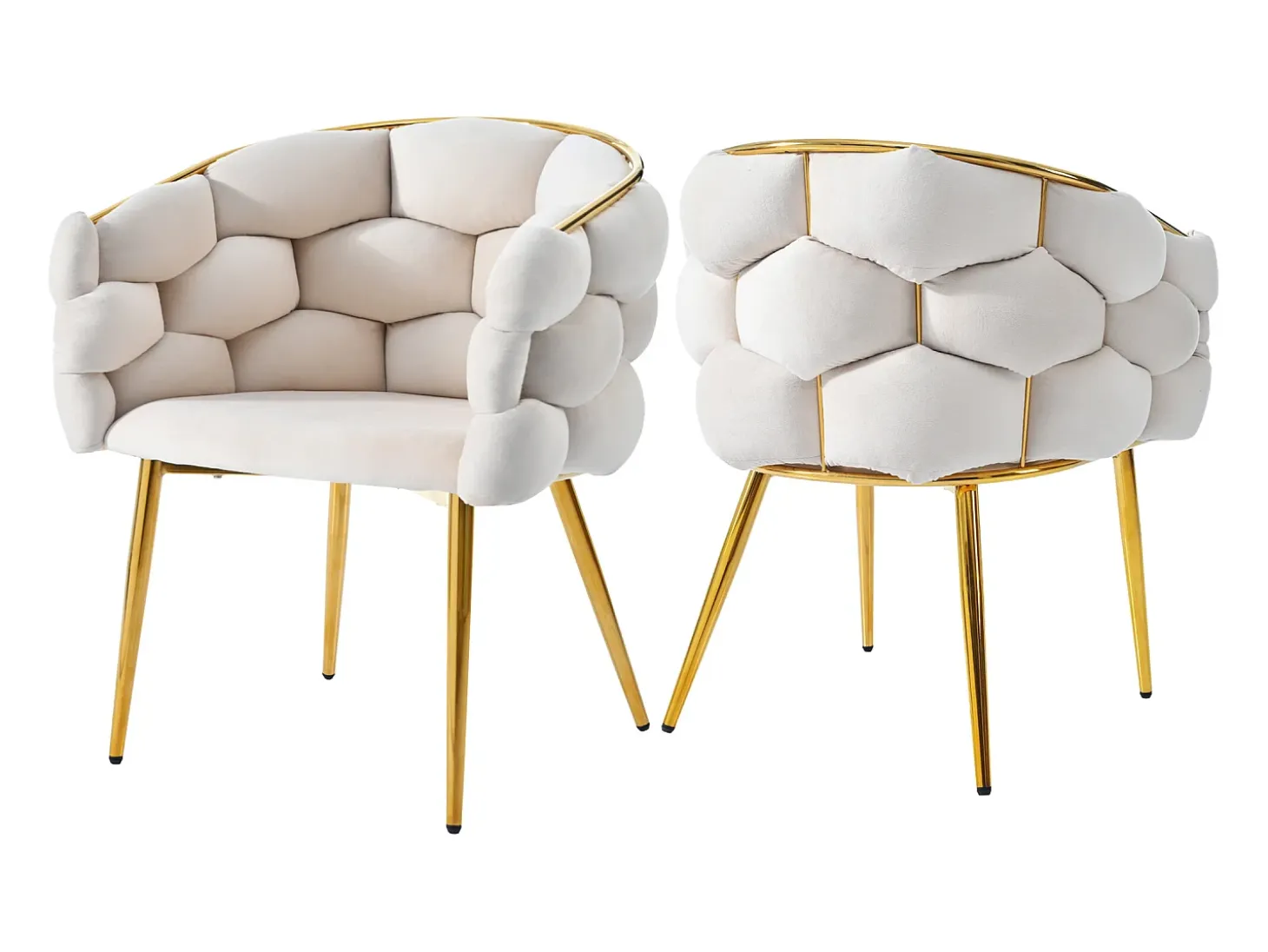 Juego de 2 sillas de comedor en terciopelo beige con respaldo acolchado y estructura de metal dorado