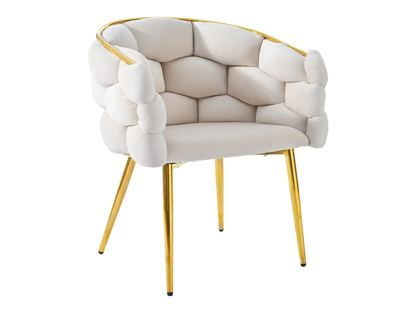 Juego de 2 sillas de comedor en terciopelo beige con respaldo acolchado y estructura de metal dorado