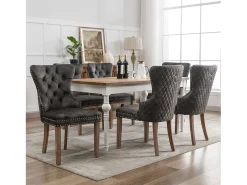 Juego de 6 sillas de comedor, diseño antiguo, con tachuelas, patas de madera maciza, tapizado de terciopelo, color gris (53,5x61x95 cm)