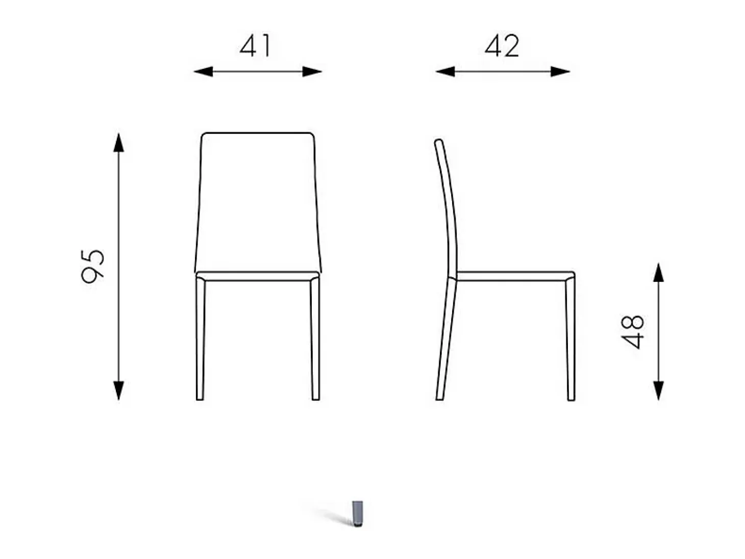 Juego de 4 sillas de comedor apilables vintage "Fiordaliso" de piel sintética gris, 41x42 cm, 95 cm de alto.
