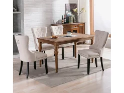 Juego de 6 sillas de comedor tapizadas en lino - 53 x 54 x 97 cm - patas de roble - sillón - beige