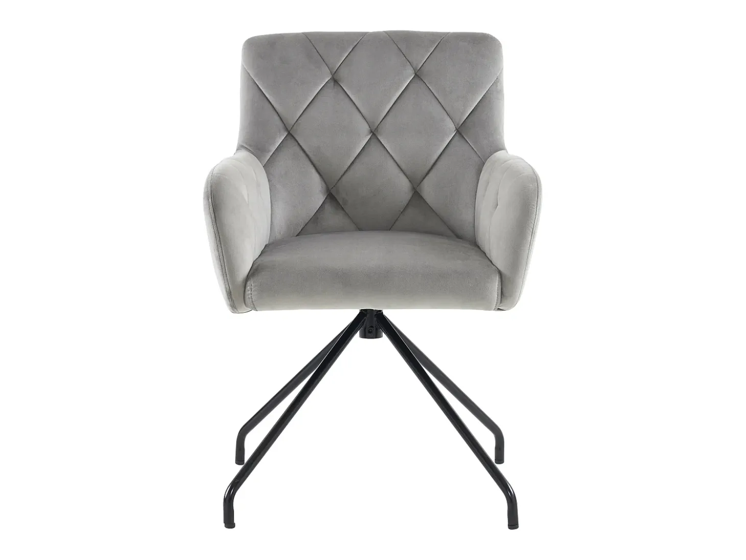 Juego de 4 sillas de comedor de terciopelo gris claro con respaldo de rombos y patas de metal negro
