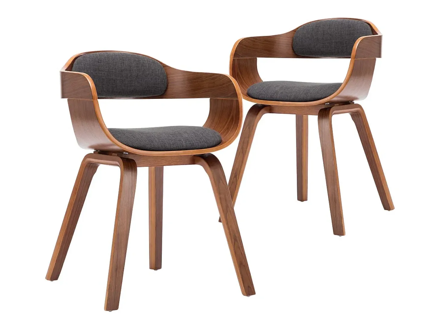 Juego de 2 sillas de comedor de tela gris oscuro y madera curvada