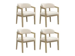 Juego de 4 sillas de comedor de madera maciza - 58 x 58 x 78 cm - Estilo moderno - tapizado en bucle - color natural