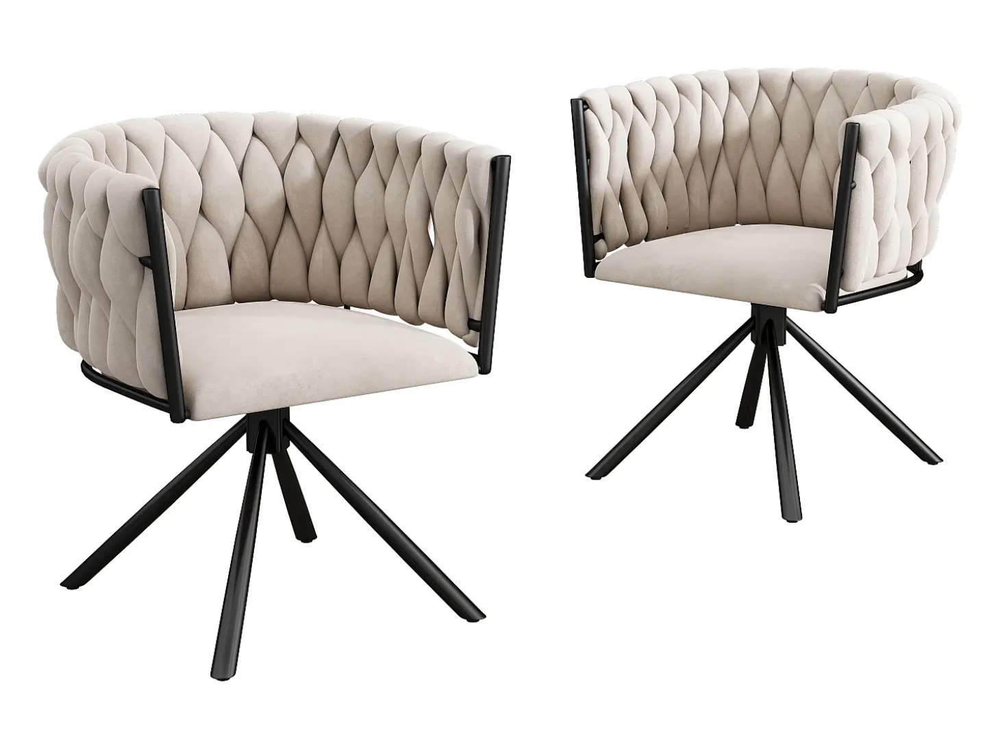 Juego de 2 sillas de comedor giratorias - terciopelo beige - con reposabrazos acolchados y patas de metal