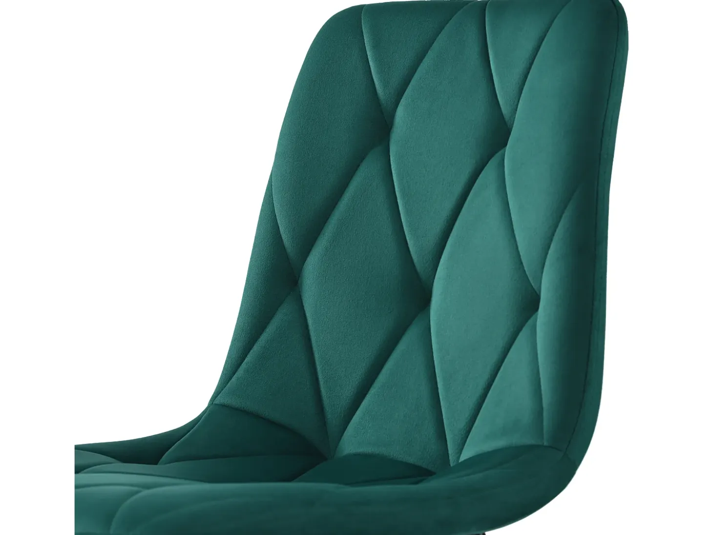 Juego de 4 sillas de comedor, color verde, terciopelo, con respaldo y patas de metal.