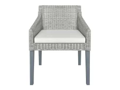 Juego de 2 sillas de comedor con cojines de ratán natural gris