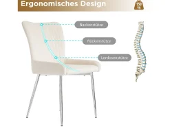 Juego de 2 sillas de comedor de terciopelo - 85 x 58 x 47 cm - Sillón de salón de lujo - Cuatro patas de metal plateado - Beige