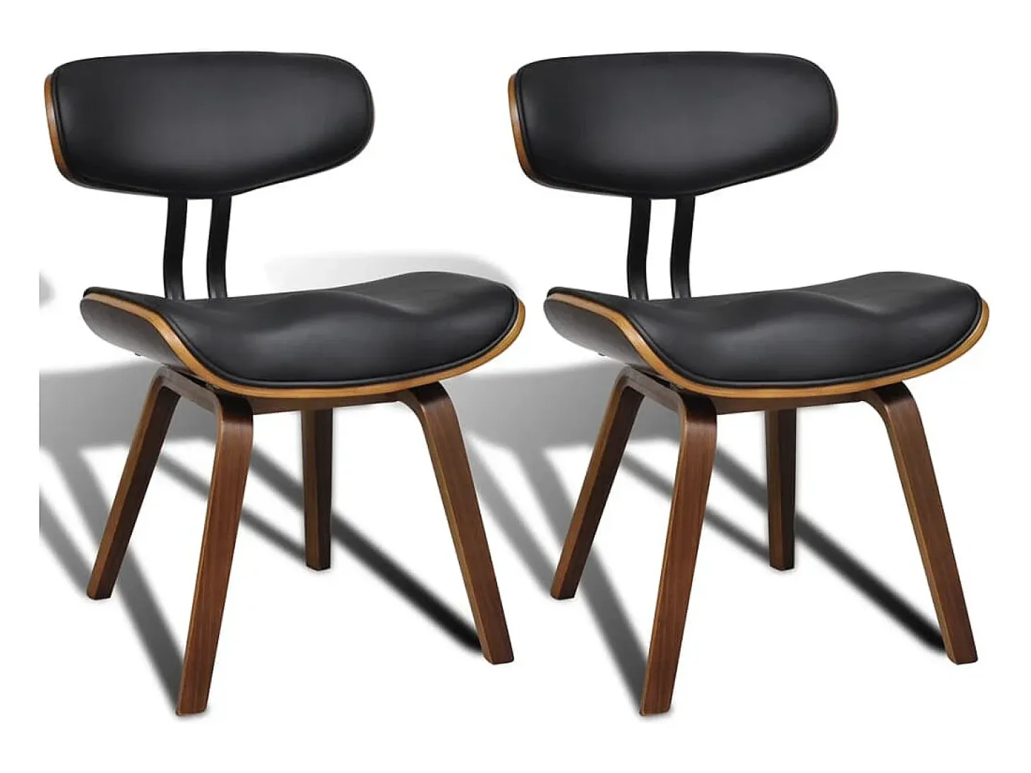 Juego de 2 sillas de comedor de madera curvada y piel sintética.