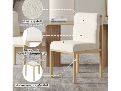 Juego de 4 sillas de comedor - 46 x 52 x 80,5 cm - estructura efecto roble y asientos acolchados - tela sherpa - beige.