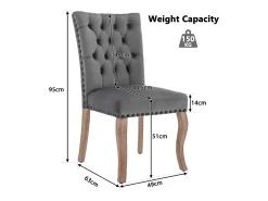 Juego de 4 sillas de comedor - silla de comedor de terciopelo gris - con respaldo acolchado y patas de madera