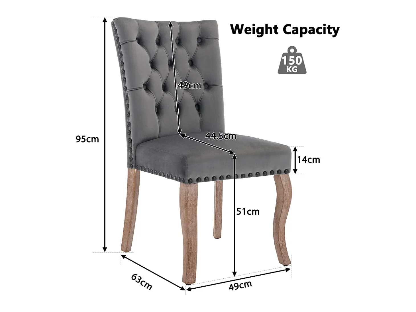 Juego de 4 sillas de comedor - silla de comedor de terciopelo gris - con respaldo acolchado y patas de madera