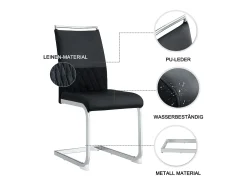 Juego de 4 sillas de comedor modernas, respaldo alto acolchado de poliuretano y lino, diseño de rayas, color negro (42 x 48 x 95 cm)