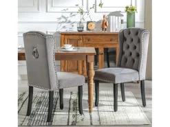Juego de 4 sillas de comedor de terciopelo, patas de roble, diseño elegante, gris (L 103,68 x An 50,29 x Al 46,36 cm)