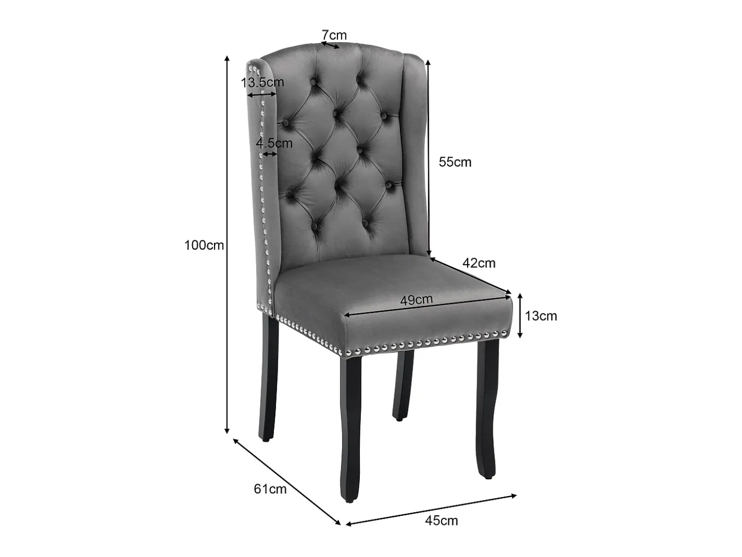 Juego de 4 sillas de comedor de terciopelo, patas de roble, diseño elegante, gris (L 103,68 x An 50,29 x Al 46,36 cm)