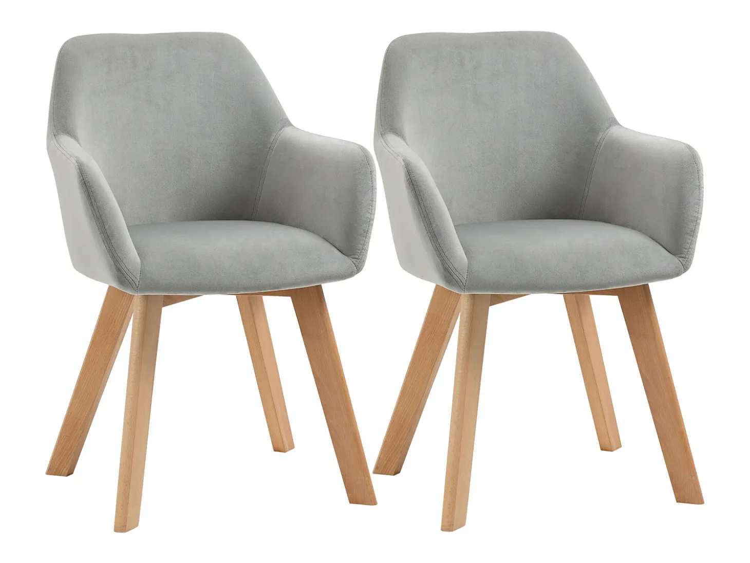 Juego de 2 sillas de comedor, sillas de cocina tapizadas con reposabrazos, aspecto terciopelo, patas de madera, color gris