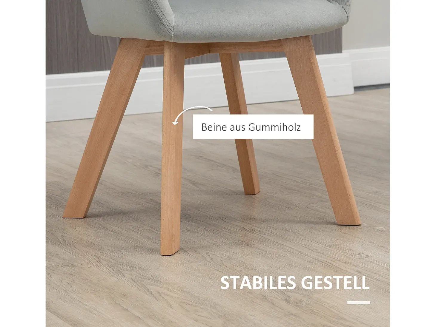 Juego de 2 sillas de comedor, sillas de cocina tapizadas con reposabrazos, aspecto terciopelo, patas de madera, color gris