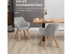 Juego de 2 sillas de comedor, sillas de cocina tapizadas con reposabrazos, aspecto terciopelo, patas de madera, color gris