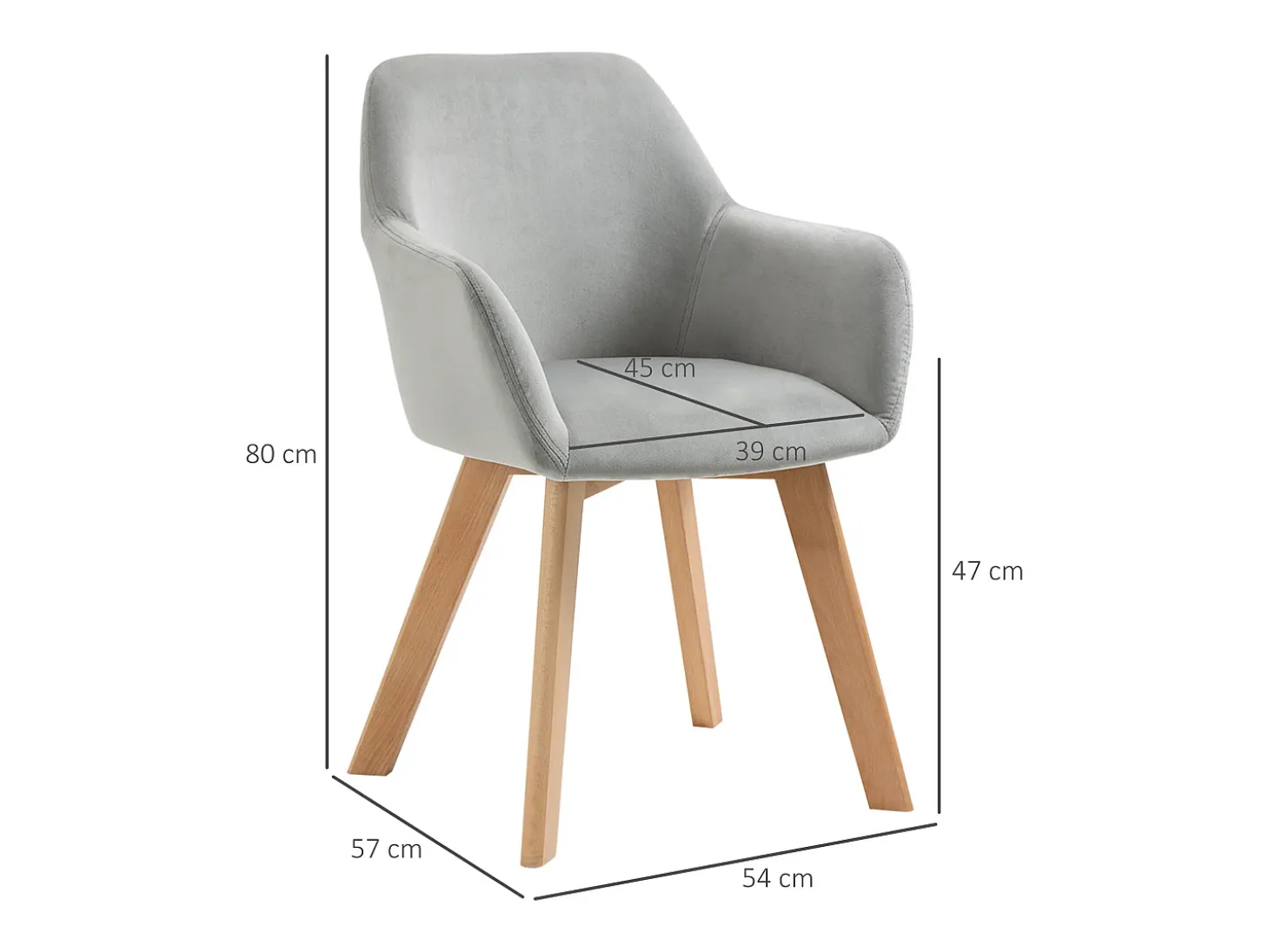 Juego de 2 sillas de comedor, sillas de cocina tapizadas con reposabrazos, aspecto terciopelo, patas de madera, color gris