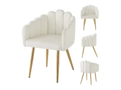 Juego de 4 sillas de comedor - 61 x 51,5 x 82 cm - Patas de hierro galvanizado dorado y terciopelo - Beige