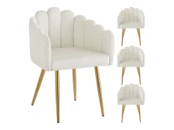 Juego de 4 sillas de comedor - 61 x 51,5 x 82 cm - Patas de hierro galvanizado dorado y terciopelo - Beige