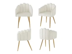 Juego de 4 sillas de comedor - 61 x 51,5 x 82 cm - Patas de hierro galvanizado dorado y terciopelo - Beige
