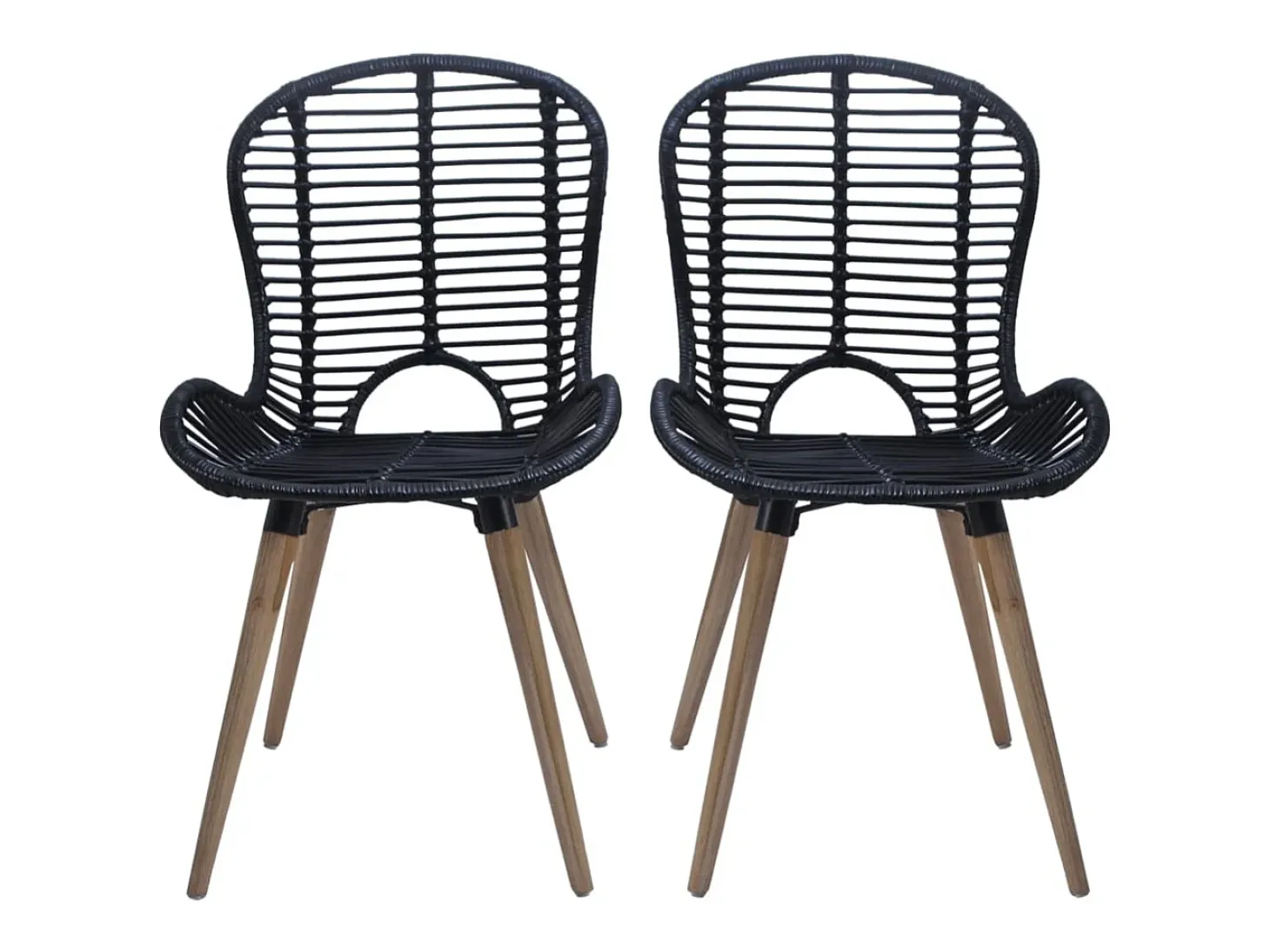 Juego de 4 sillas de comedor de ratán natural negro