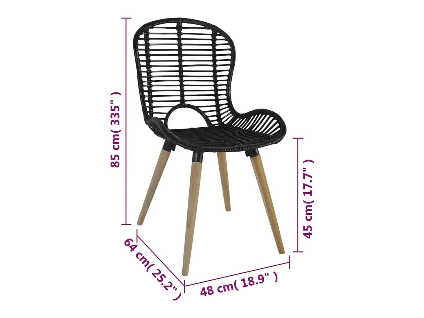 Juego de 4 sillas de comedor de ratán natural negro