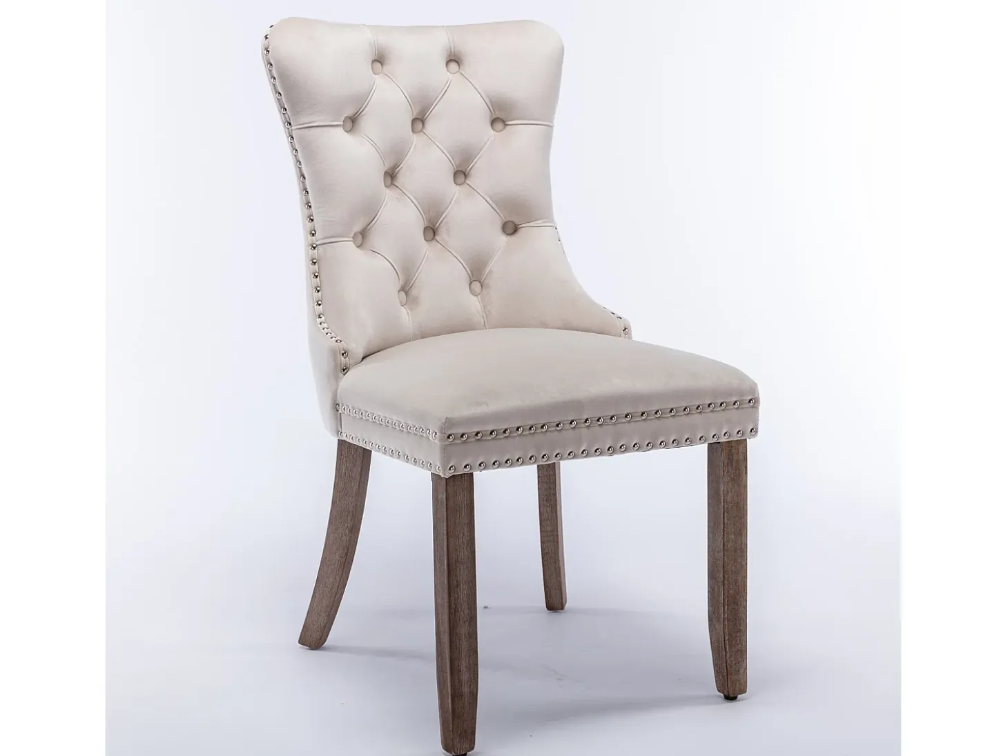 Juego de 2 sillas de comedor en terciopelo beige con tachuelas decorativas y respaldo acolchado