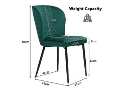 Juego de 2 sillas de comedor, color verde, asiento de terciopelo, patas de metal, respaldo ergonómico.
